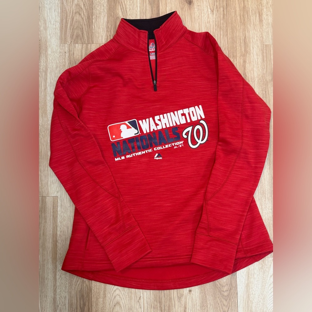 NWT Women’s Washington Nationals Red Quarter Zip Pullover Majestic MLB Authentic